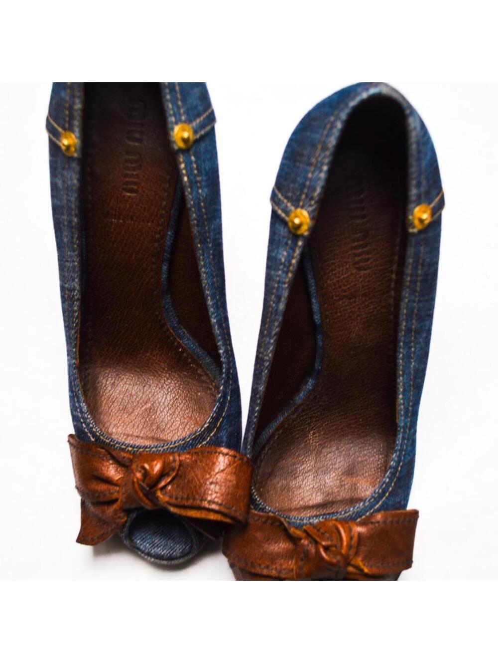 Miu Miu Denim Wedges With Chocolate Brown Bows S/S 2002 - Picture 4 of 6